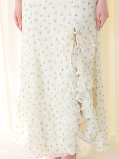 【Pre order】Rosy ribbon slit mermaid skirt(eme11008)