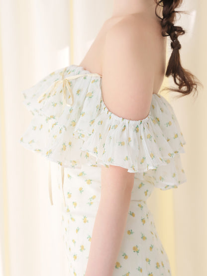 【Pre order】Rosy chiffon off shoulder bare tops(eme11007)