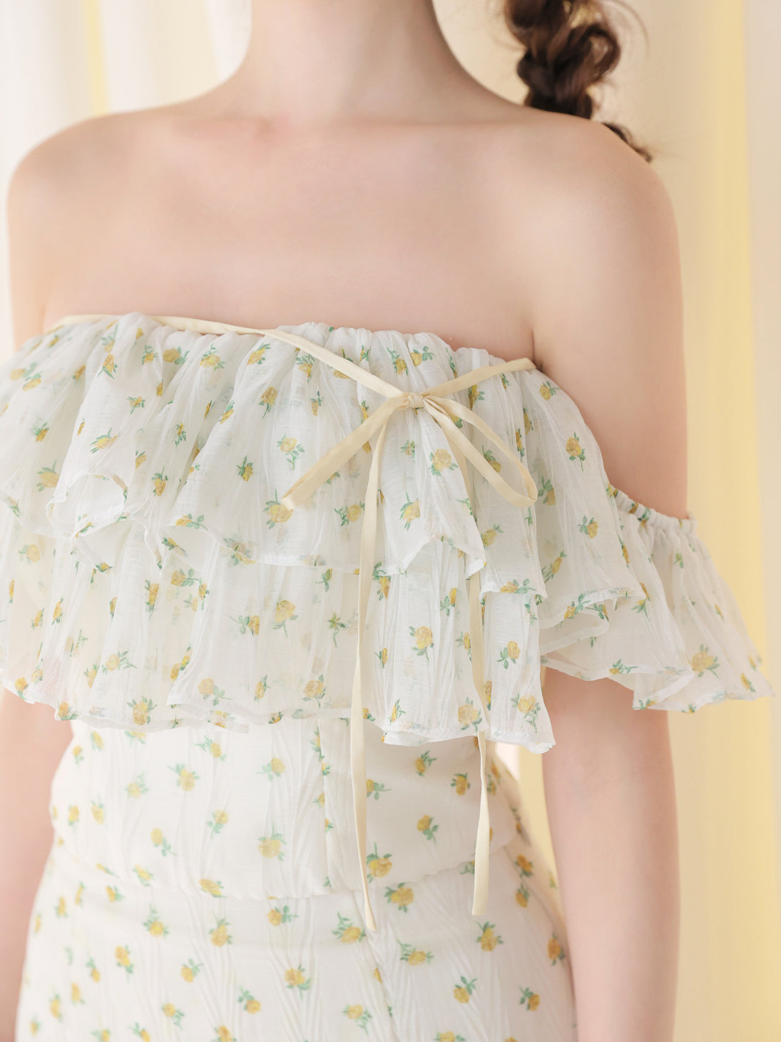 【Pre order】Rosy chiffon off shoulder bare tops(eme11007)