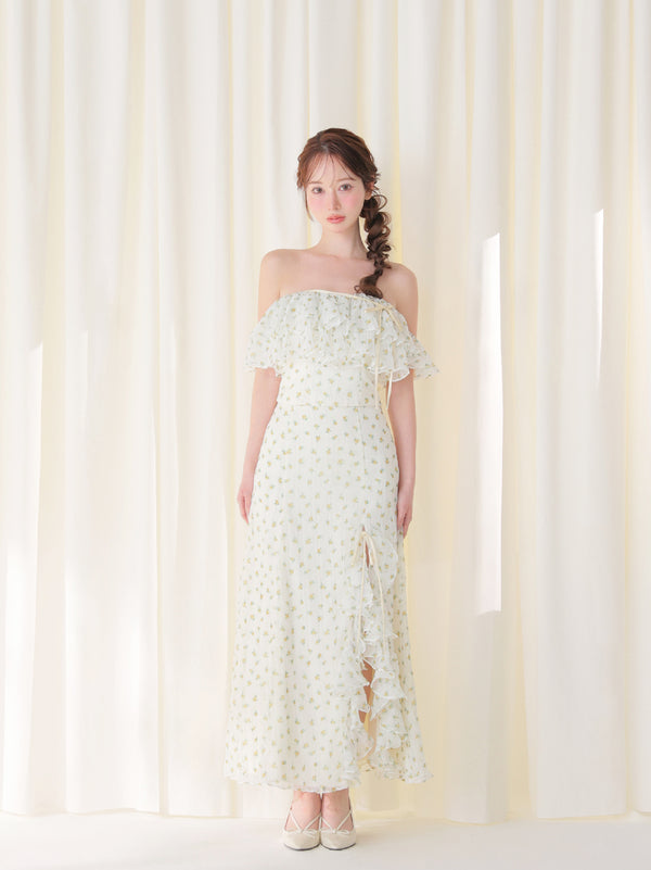 [Pre-Order] Rosy chiffon off-shoulder bare tops (eme11007)