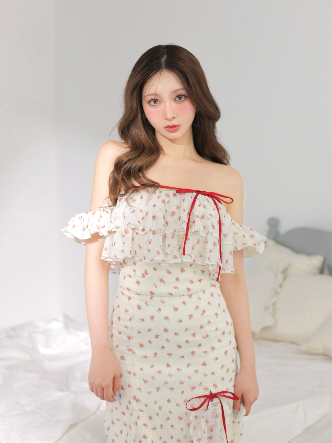 Rosy chiffon off shoulder bare tops(eme11007) – M me eme