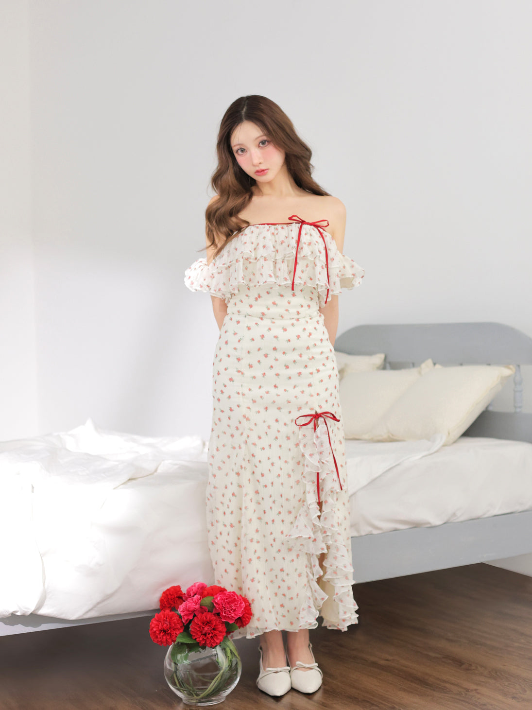 Rosy chiffon off shoulder bare tops(eme11007) – M me eme