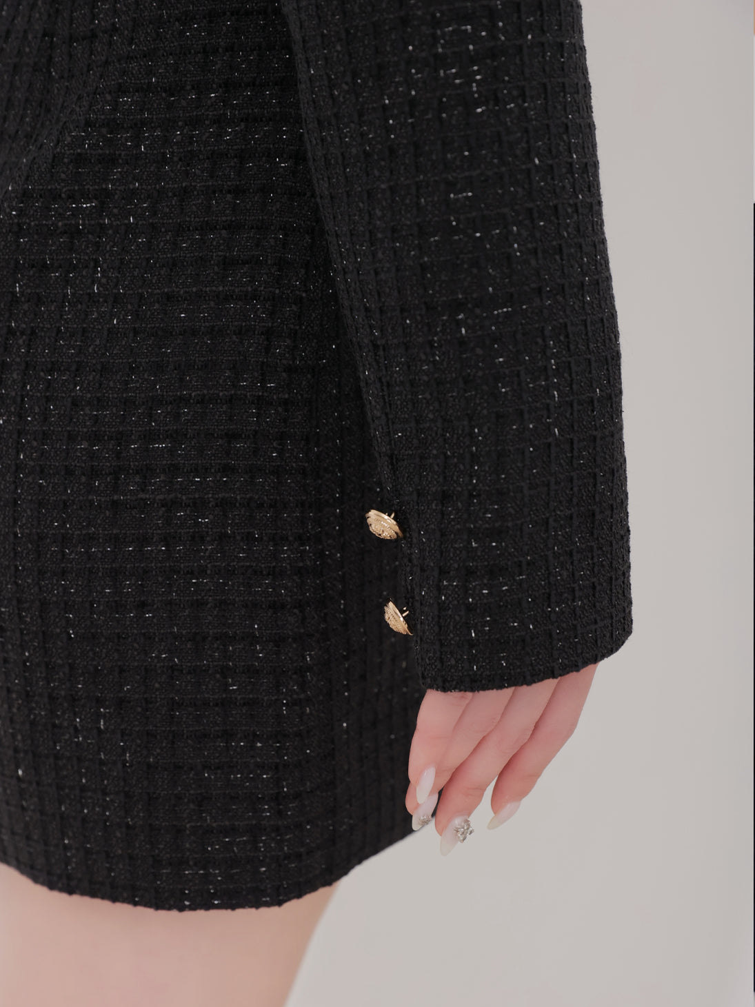 Tulle ruffle off the shoulder tweed mini onepiece(eme11011)