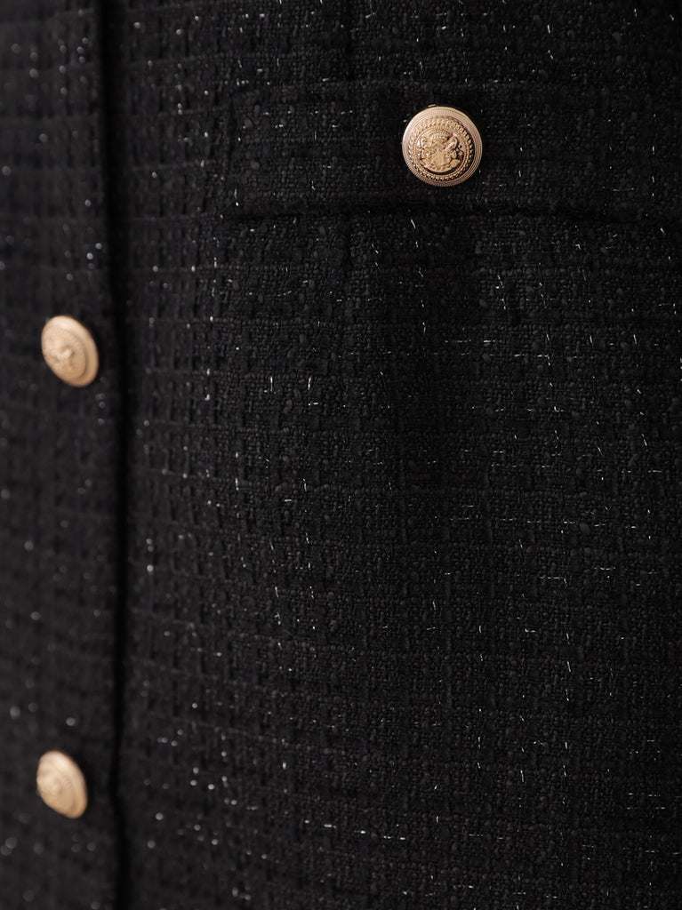 Tulle ruffle off the shoulder tweed mini onepiece(eme11011)