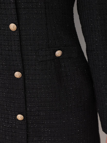 Tulle ruffle off the shoulder tweed mini onepiece(eme11011)