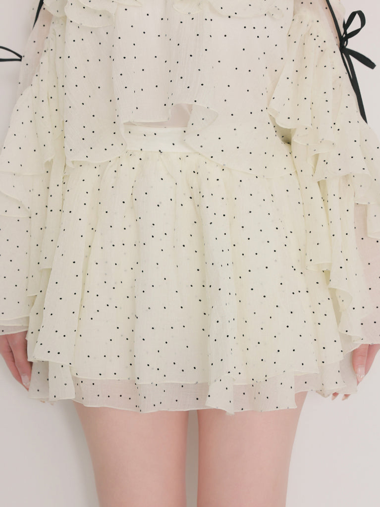 Dot chiffon ruffle set-up (eme11012)