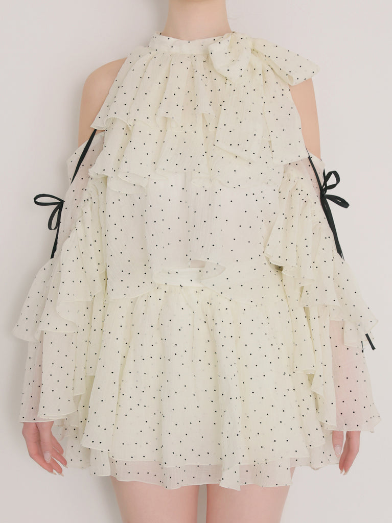 Dot chiffon ruffle set-up (eme11012)