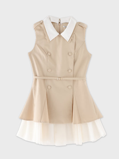 Peplum tulle trench mini onepiece(eme11016)