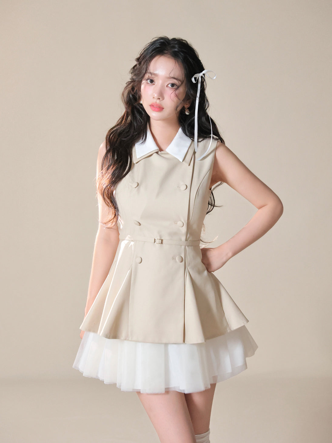 Peplum tulle trench mini onepiece(eme11016) – M me eme