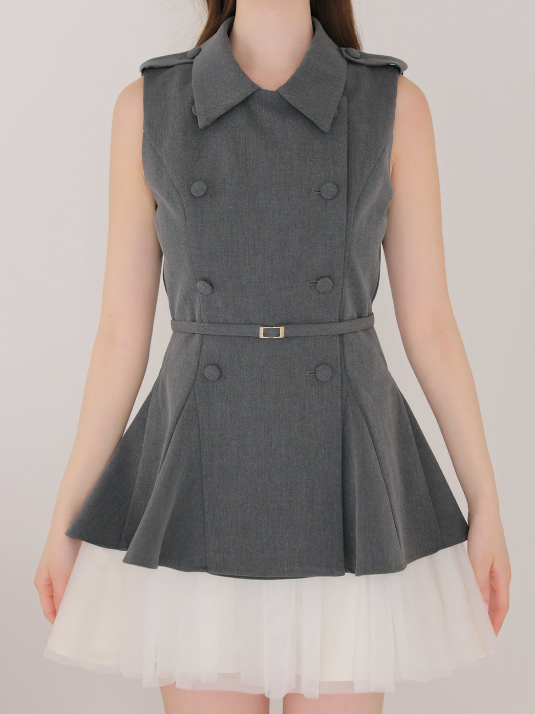 Peplum tulle trench mini onepiece(eme11016)