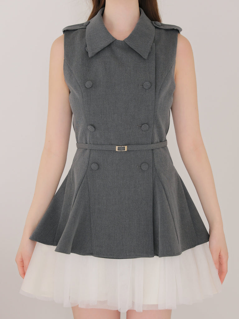 Peplum tulle trench mini onepiece(eme11016)
