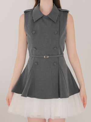 Peplum tulle trench mini onepiece(eme11016)