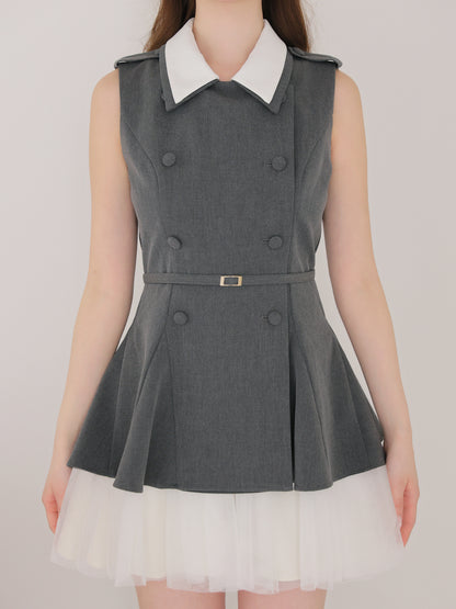 Peplum tulle trench mini onepiece(eme11016)