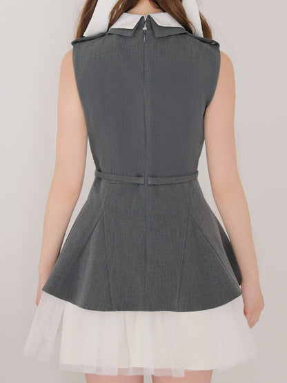 Peplum tulle trench mini onepiece(eme11016)