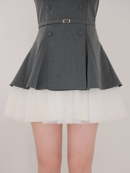 Peplum tulle trench mini onepiece(eme11016)