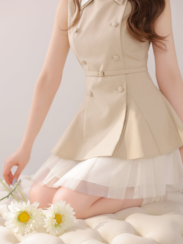 Peplum tulle trench mini onepiece(eme11016)