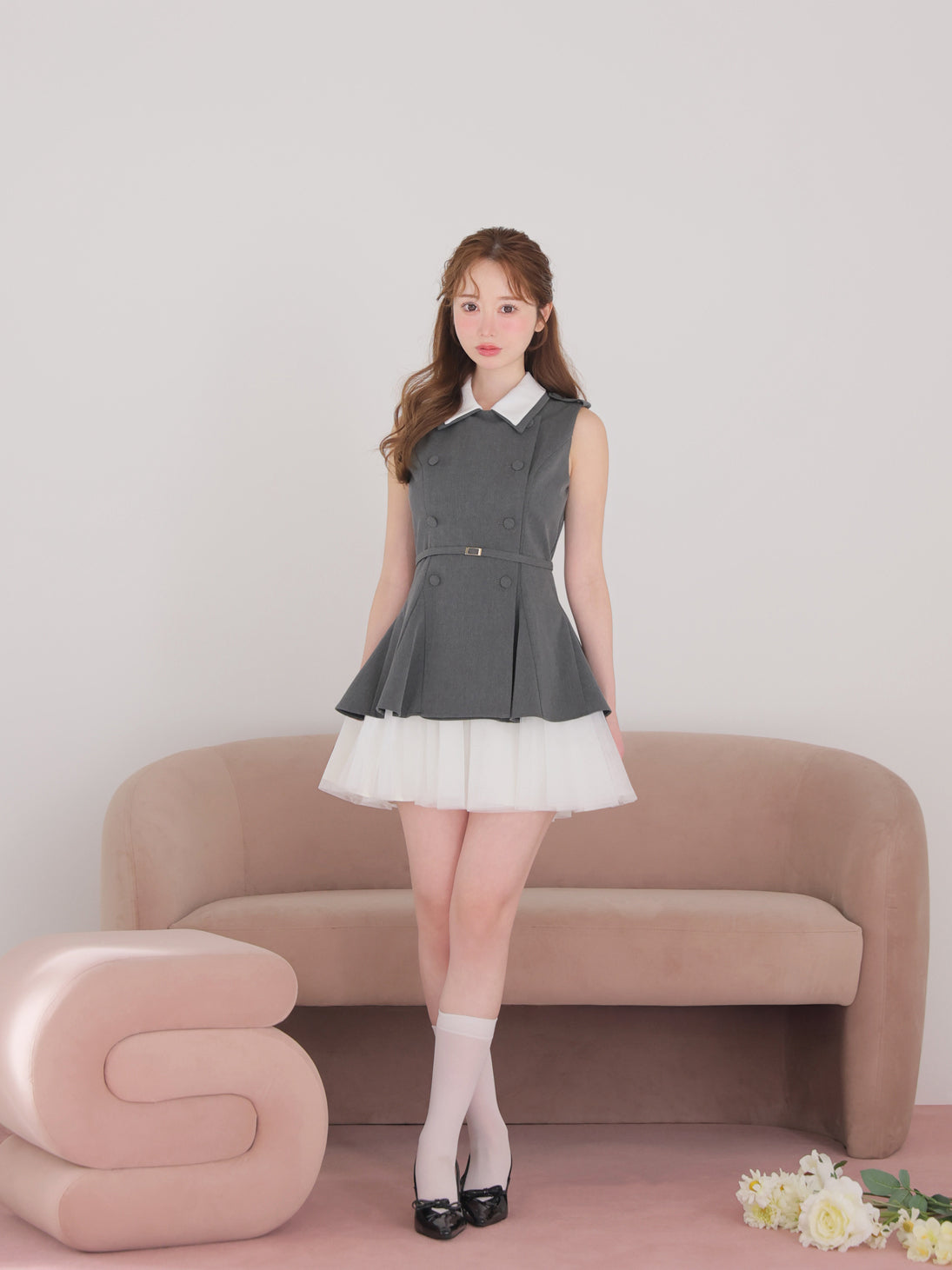 Peplum tulle trench mini onepiece(eme11016) – M me eme