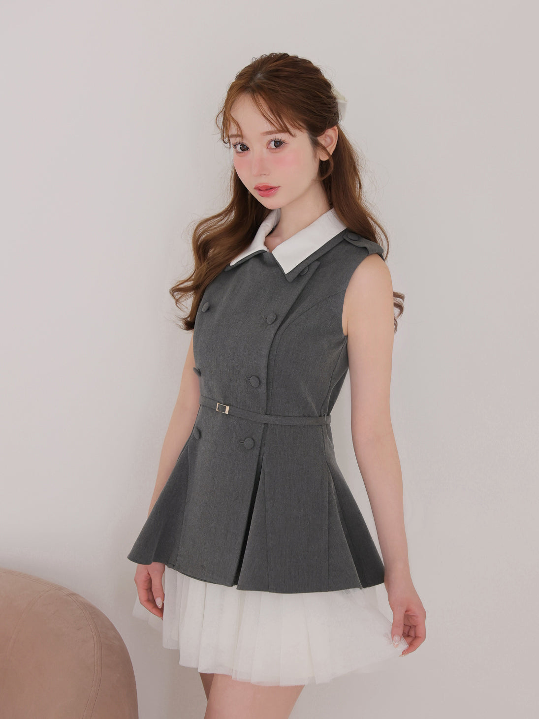 Peplum tulle trench mini onepiece(eme11016) – M me eme