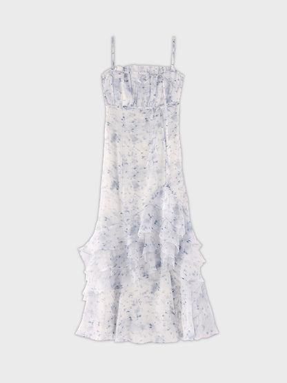Floral tiered frill long onepiece(eme11017)