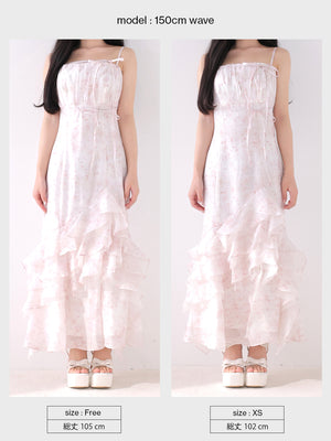 Floral tiered frill long onepiece(eme11017)