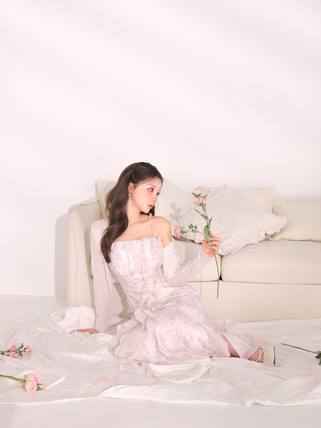 Floral tiered frill long onepiece(eme11017) – M me eme