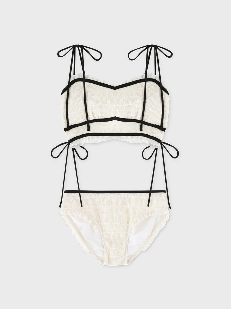 【Pre Order】Side gather chiffon swimwear(eme11023)