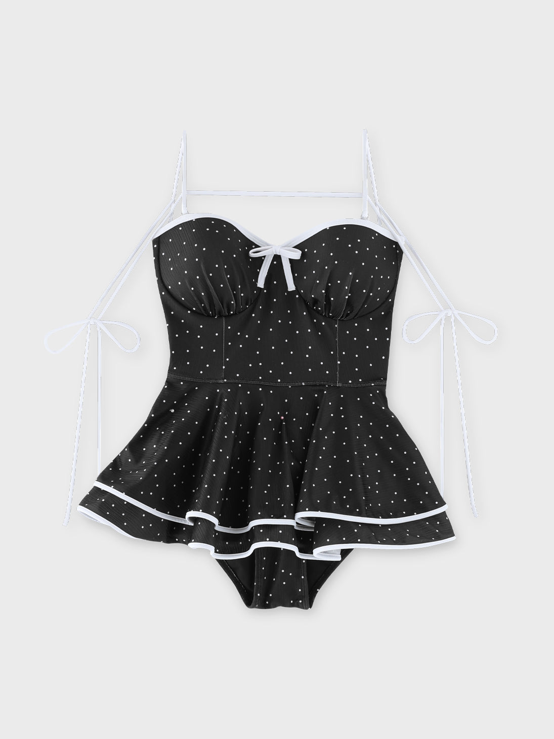 【Pre Order】Petite dot ribbon peplum swimwear(eme11024)
