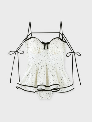 【Pre Order】Petite dot ribbon peplum swimwear(eme11024)