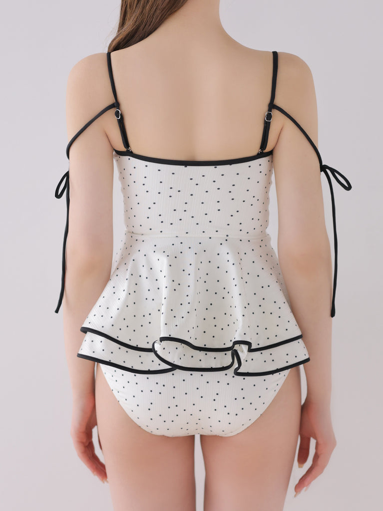 【Pre Order】Petite dot ribbon peplum swimwear(eme11024)