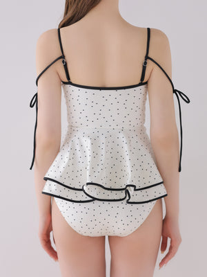 【Pre Order】Petite dot ribbon peplum swimwear(eme11024)
