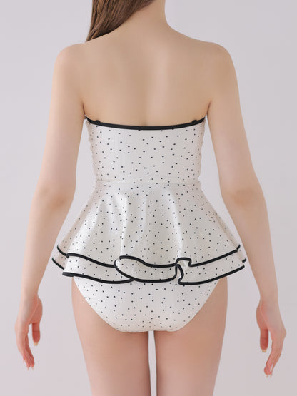 【Pre Order】Petite dot ribbon peplum swimwear(eme11024)