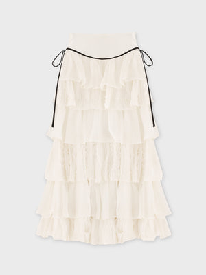 【Pre Order】Frill chiffon tiered slit long skirt(eme11027)