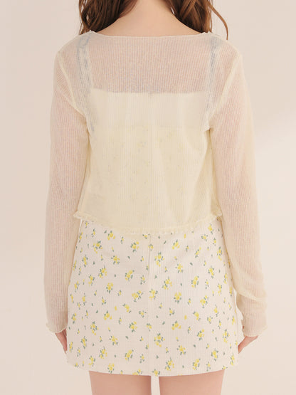 Mellow cut open sheer cardigan (eme11125)