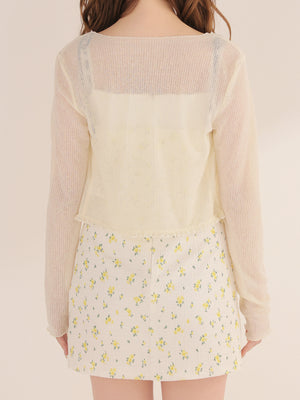 Mellow cut open sheer cardigan (eme11125)