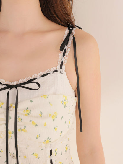 【Pre order】Strap ribbon flower mini onepiece(eme11028)