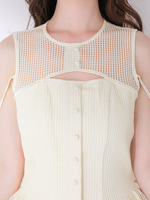 【Pre Order】Sheer decollete mesh lace mini onepiece(eme11029)