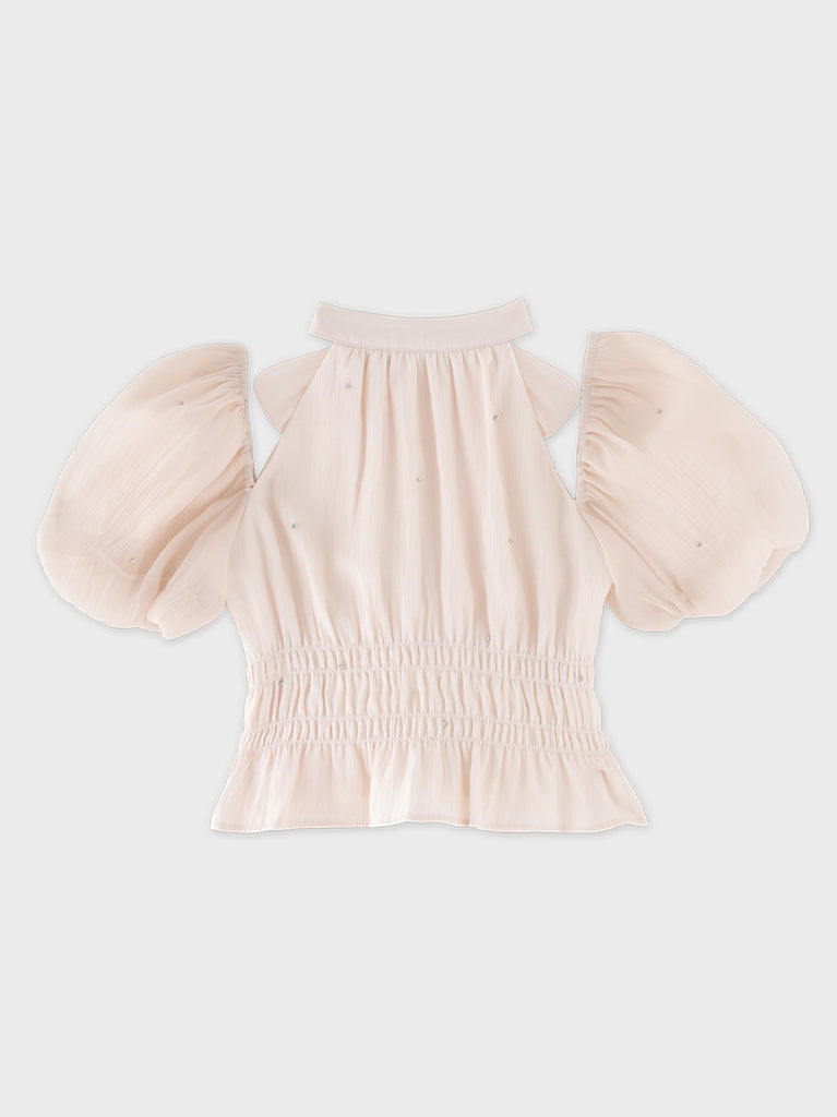 【Pre Order】Puff sleeve shirring cut out tops(eme11030)