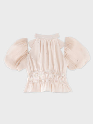 【Pre Order】Puff sleeve shirring cut out tops(eme11030)