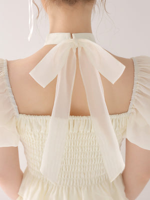 【Pre Order】Puff sleeve shirring cut out tops(eme11030)