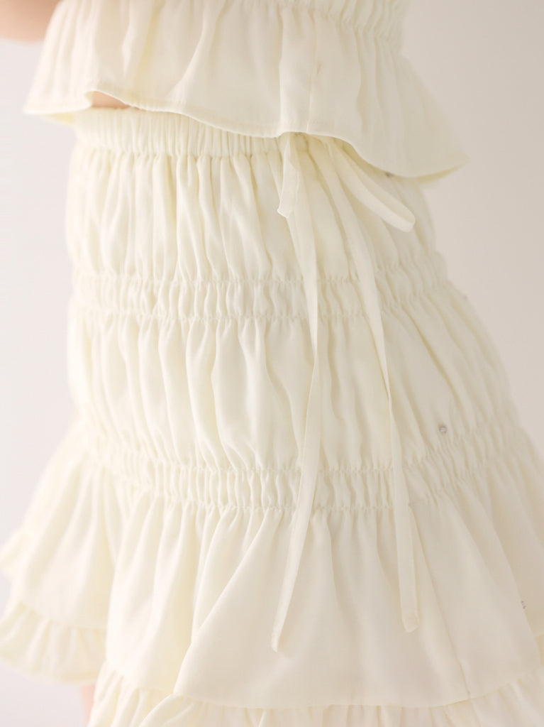 【Pre Order】Shirring frill bijou mini skirt(eme11109)