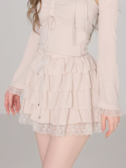 Tiered frill gathered mini skirt (eme11031)