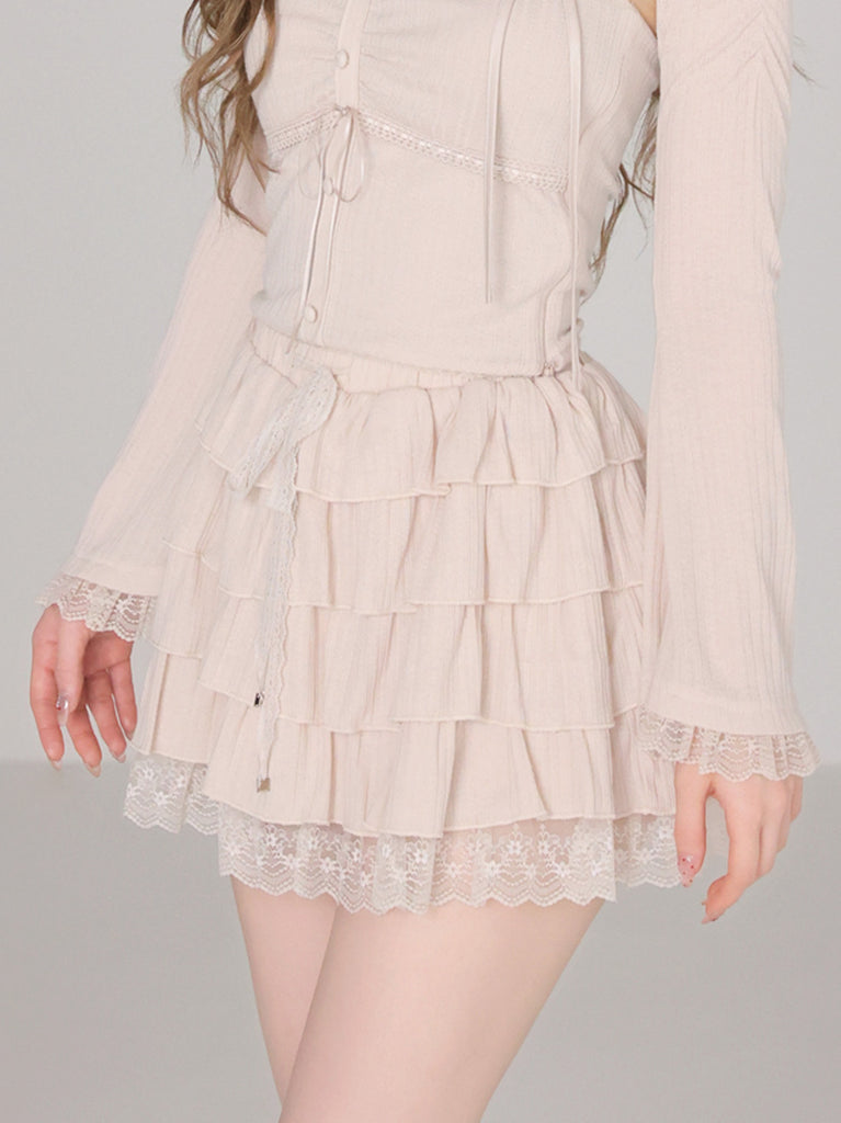 Tiered frill gathered mini skirt (eme11031)