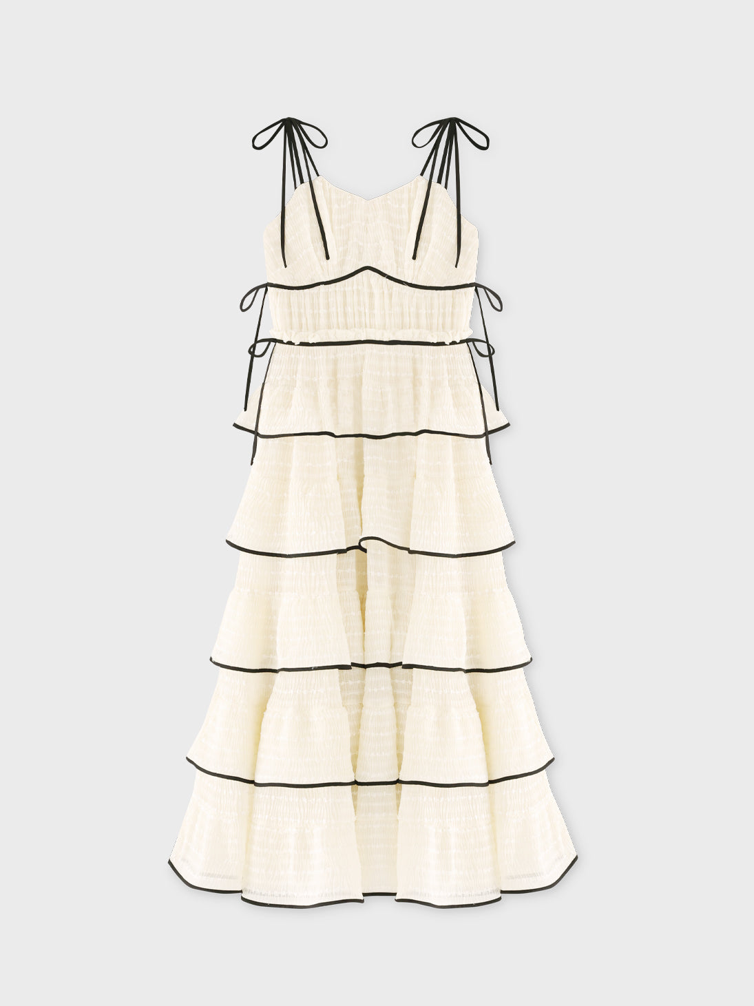 【Pre order】Tiered frill piping ribbon long onepiece(eme11037)