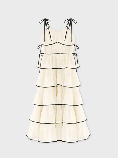 【Pre order】Tiered frill piping ribbon long onepiece(eme11037)