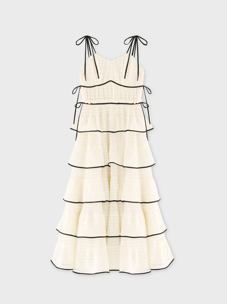 【Pre order】Tiered frill piping ribbon long onepiece(eme11037)