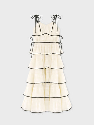 【Pre order】Tiered frill piping ribbon long onepiece(eme11037)