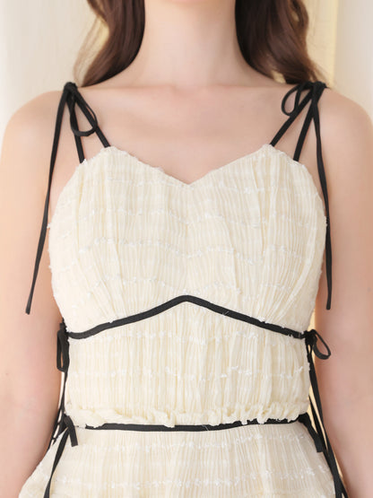 【Pre order】Tiered frill piping ribbon long onepiece(eme11037)