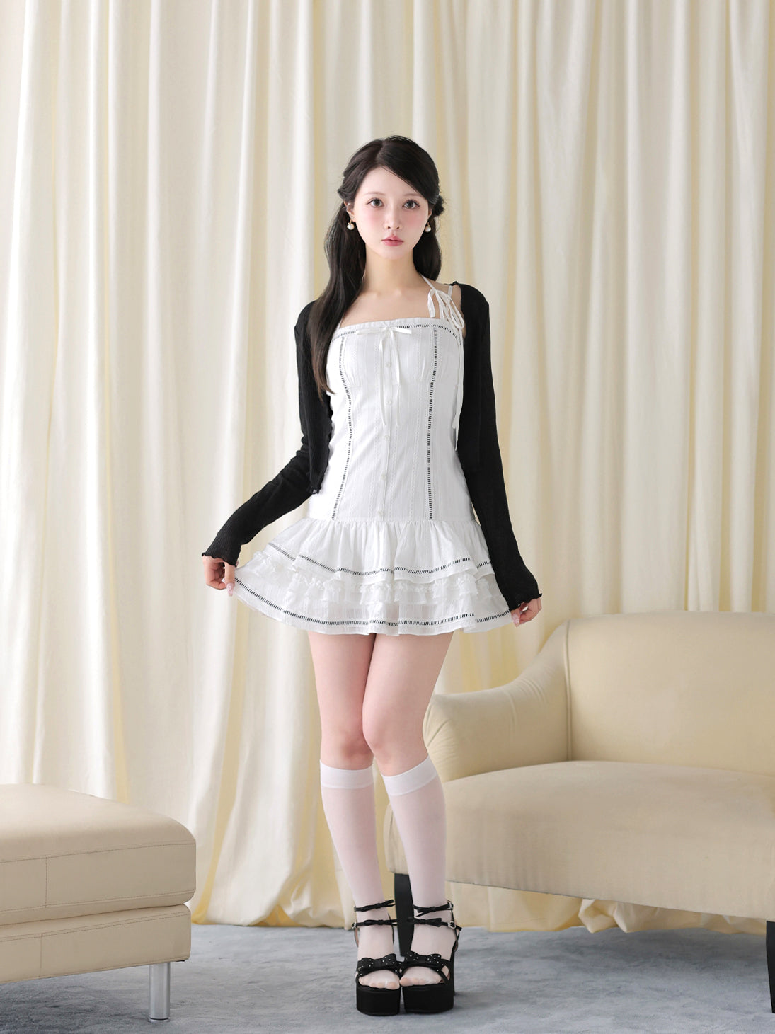 Mellow cut open sheer cardigan(eme11125) – M me eme