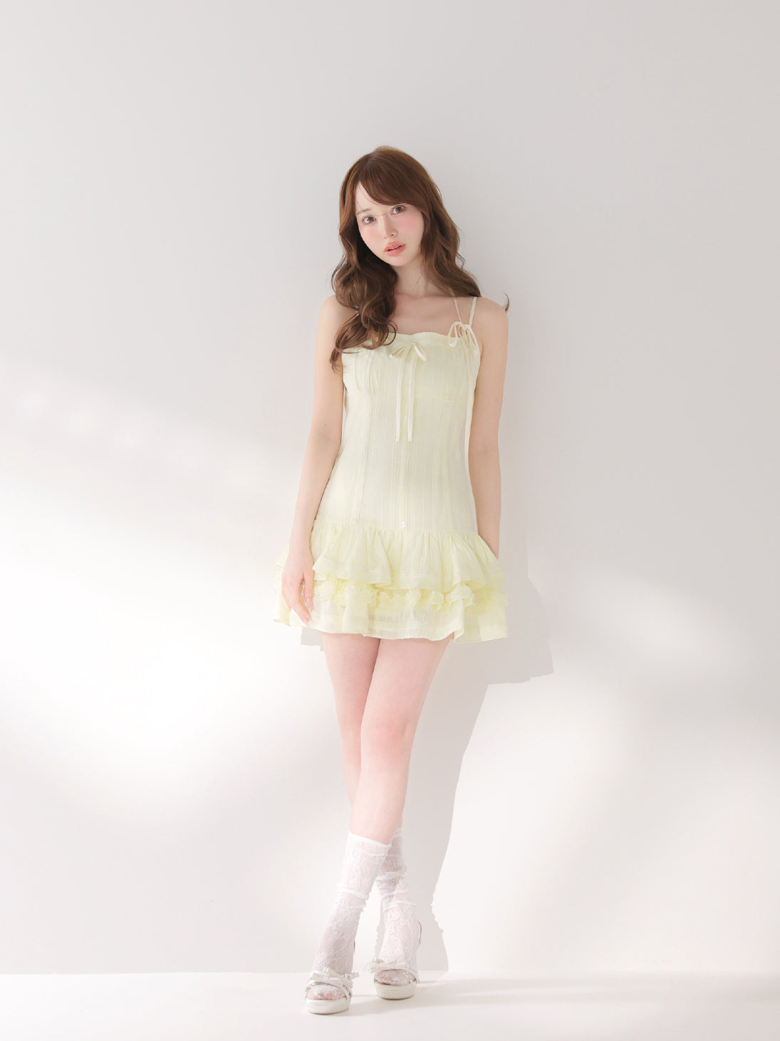 Cotton lace ribbon cami mini onepiece(eme11040) – M me eme