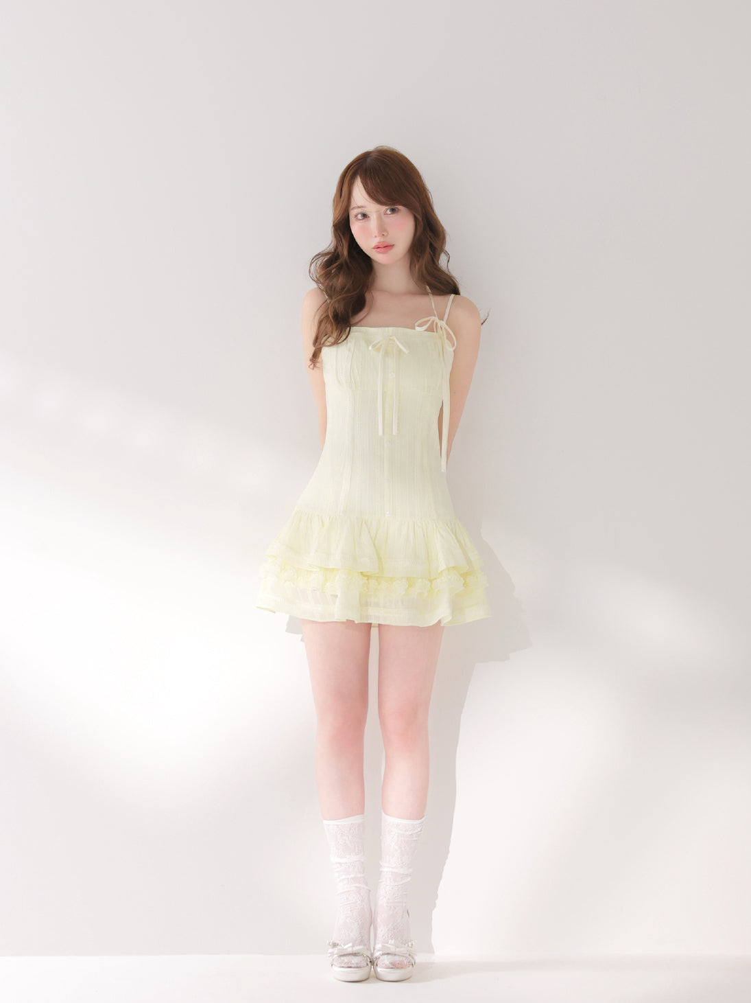 Cotton lace ribbon cami mini onepiece(eme11040) – M me eme